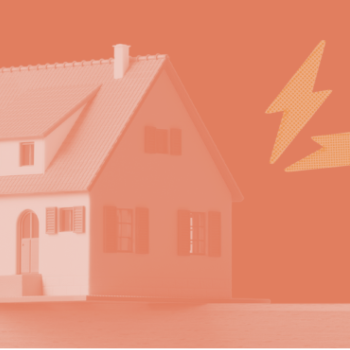 Pink background with image of a house on the left and lightening bolts on the right